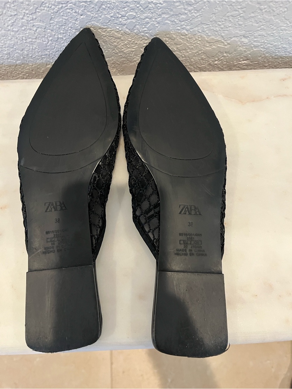 Zara Black Pointed Mesh Slip-On Mules - Picture 7 of 8